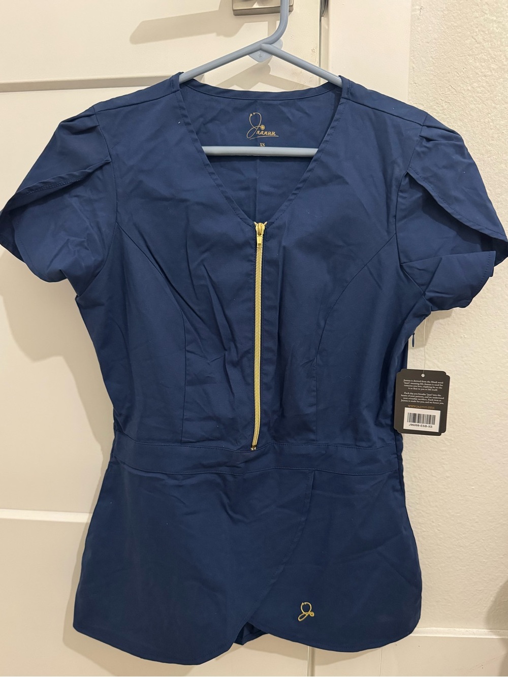 Jaanuu Women's Navy Zip-Front Scrub Top